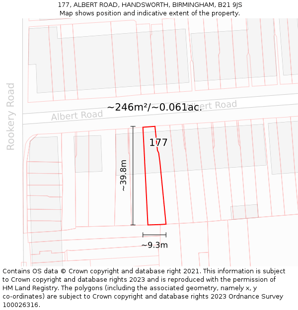 177, ALBERT ROAD, HANDSWORTH, BIRMINGHAM, B21 9JS: Plot and title map