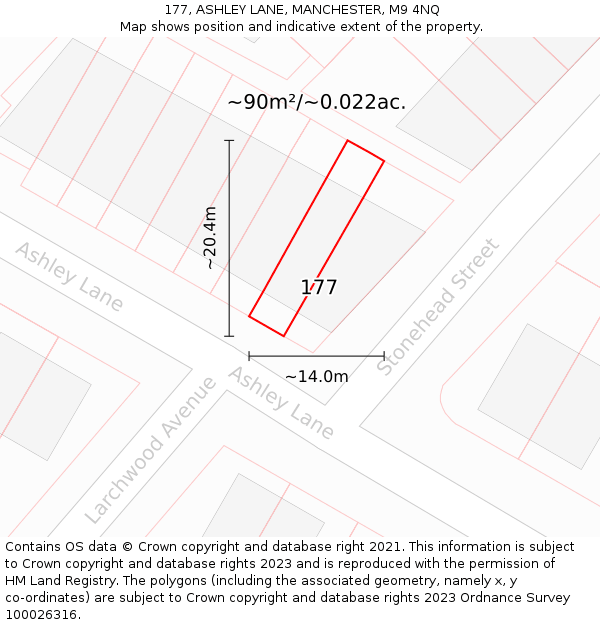 177, ASHLEY LANE, MANCHESTER, M9 4NQ: Plot and title map