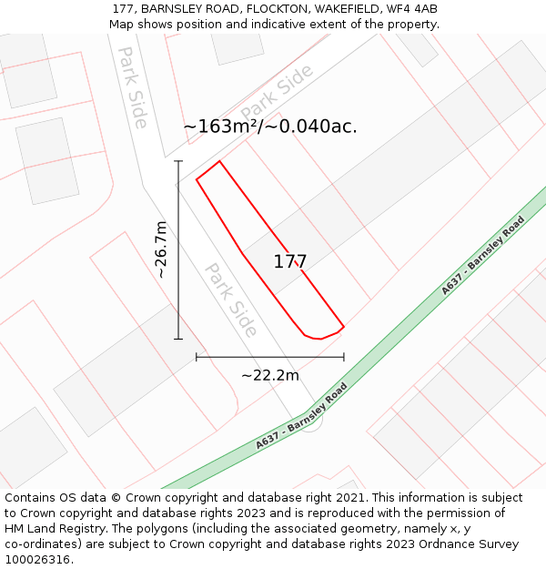 177, BARNSLEY ROAD, FLOCKTON, WAKEFIELD, WF4 4AB: Plot and title map