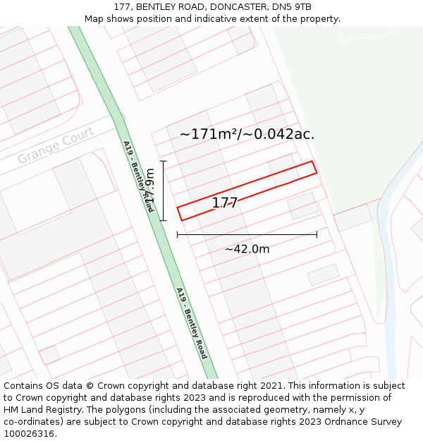 177, BENTLEY ROAD, DONCASTER, DN5 9TB: Plot and title map