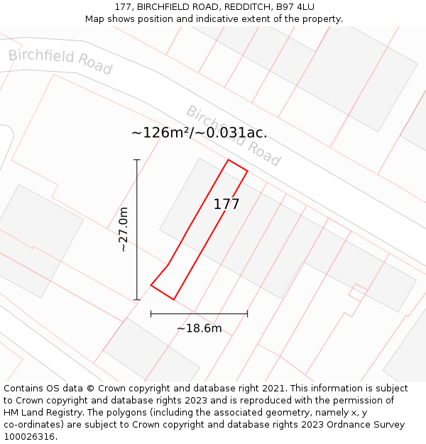 177, BIRCHFIELD ROAD, REDDITCH, B97 4LU: Plot and title map