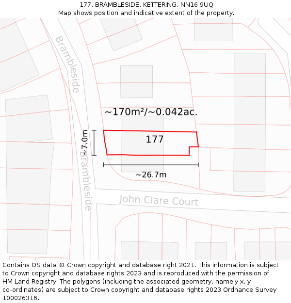 177, BRAMBLESIDE, KETTERING, NN16 9UQ: Plot and title map