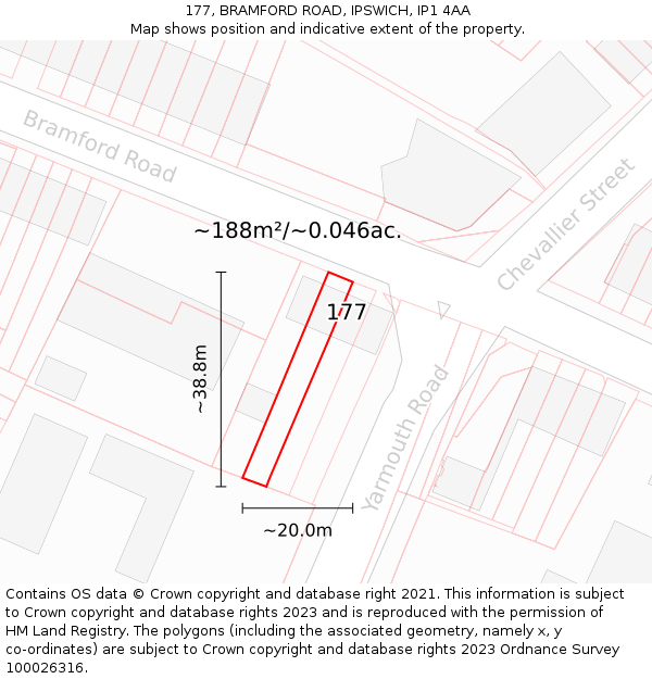 177, BRAMFORD ROAD, IPSWICH, IP1 4AA: Plot and title map