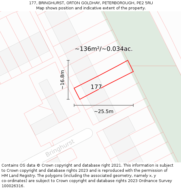 177, BRINGHURST, ORTON GOLDHAY, PETERBOROUGH, PE2 5RU: Plot and title map