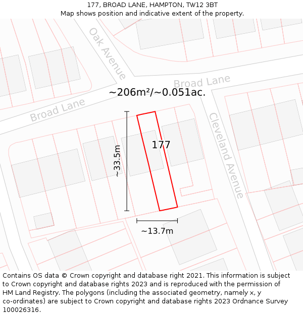 177, BROAD LANE, HAMPTON, TW12 3BT: Plot and title map