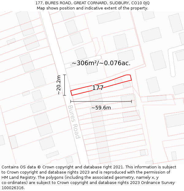 177, BURES ROAD, GREAT CORNARD, SUDBURY, CO10 0JQ: Plot and title map