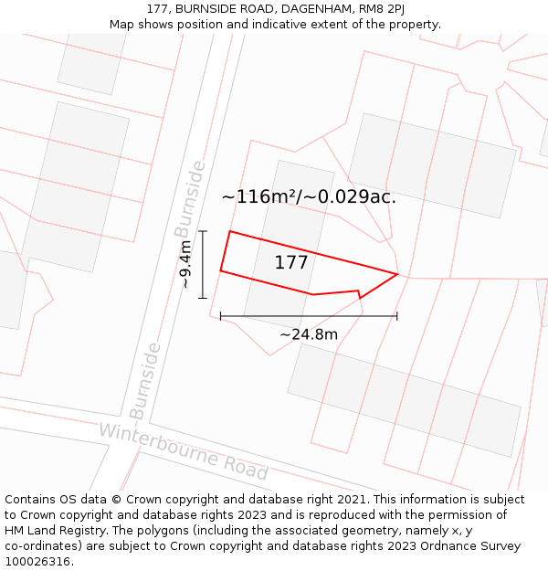 177, BURNSIDE ROAD, DAGENHAM, RM8 2PJ: Plot and title map