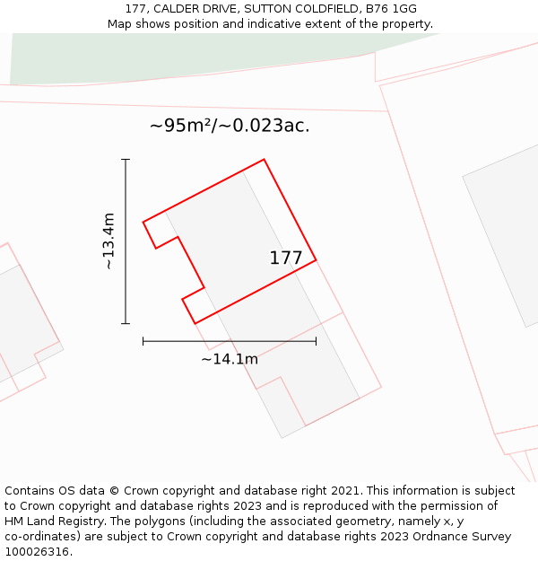 177, CALDER DRIVE, SUTTON COLDFIELD, B76 1GG: Plot and title map