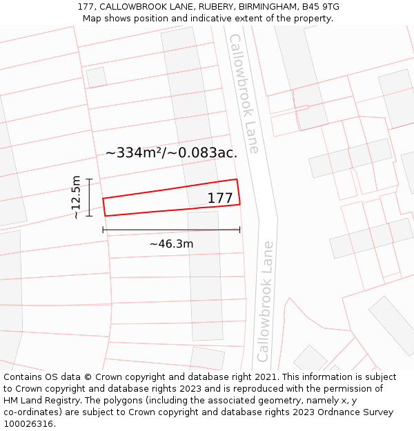 177, CALLOWBROOK LANE, RUBERY, BIRMINGHAM, B45 9TG: Plot and title map