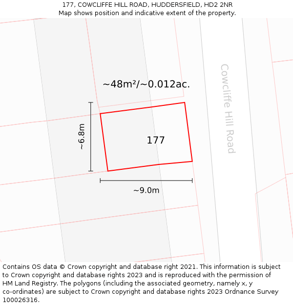 177, COWCLIFFE HILL ROAD, HUDDERSFIELD, HD2 2NR: Plot and title map