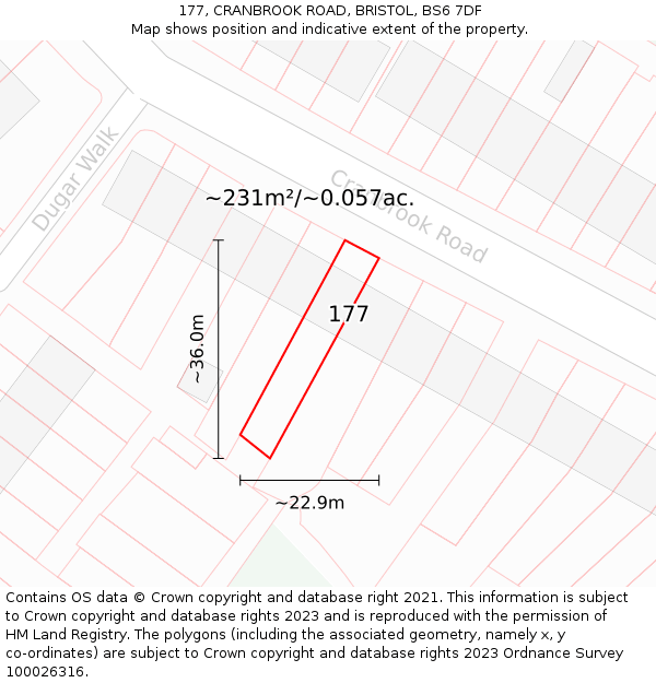 177, CRANBROOK ROAD, BRISTOL, BS6 7DF: Plot and title map