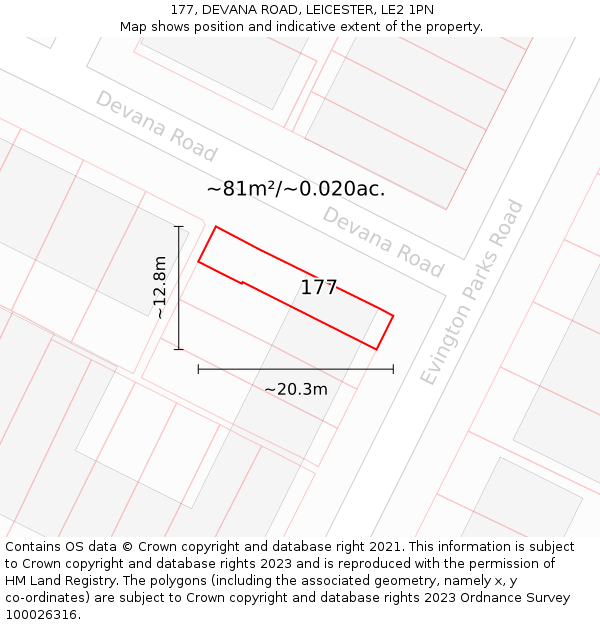 177, DEVANA ROAD, LEICESTER, LE2 1PN: Plot and title map