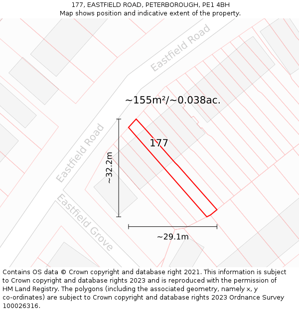 177, EASTFIELD ROAD, PETERBOROUGH, PE1 4BH: Plot and title map