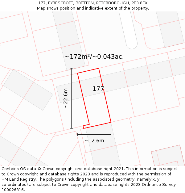 177, EYRESCROFT, BRETTON, PETERBOROUGH, PE3 8EX: Plot and title map