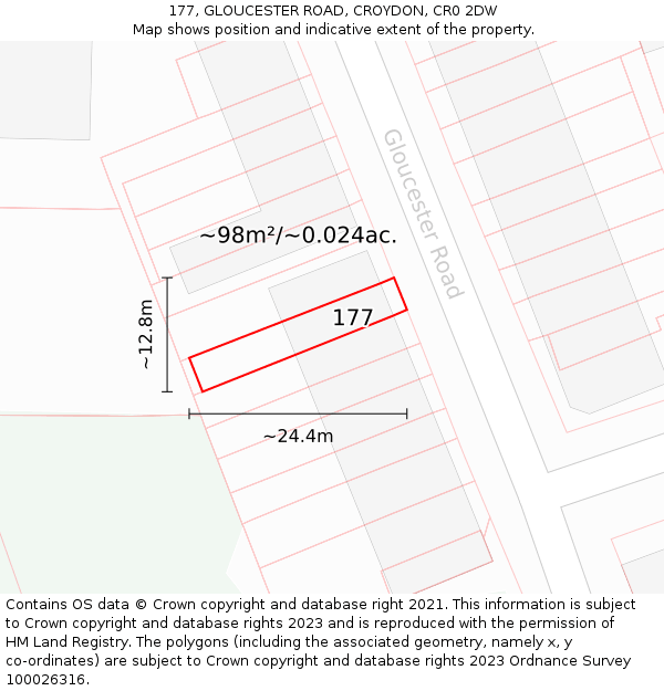 177, GLOUCESTER ROAD, CROYDON, CR0 2DW: Plot and title map