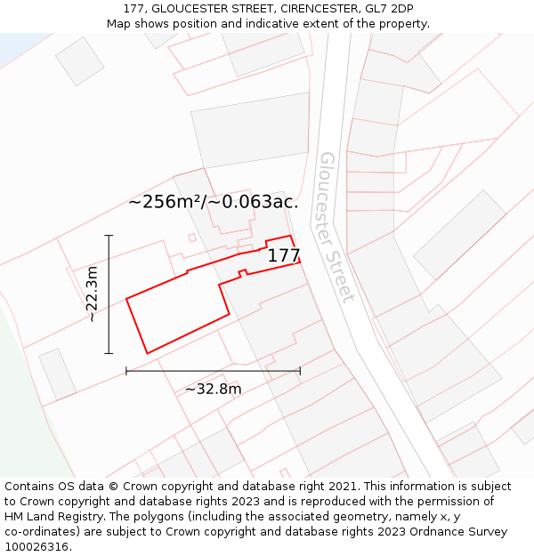 177, GLOUCESTER STREET, CIRENCESTER, GL7 2DP: Plot and title map