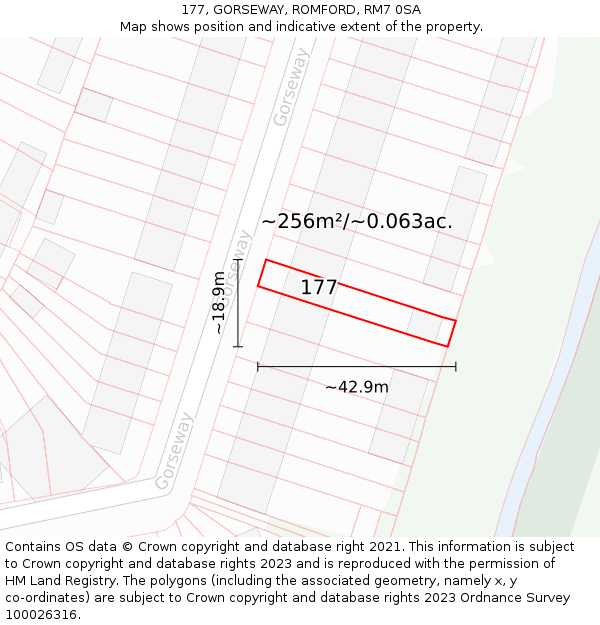 177, GORSEWAY, ROMFORD, RM7 0SA: Plot and title map