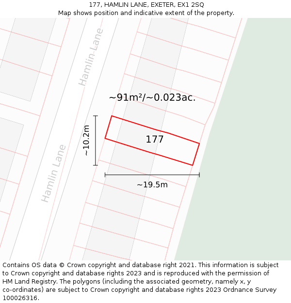 177, HAMLIN LANE, EXETER, EX1 2SQ: Plot and title map