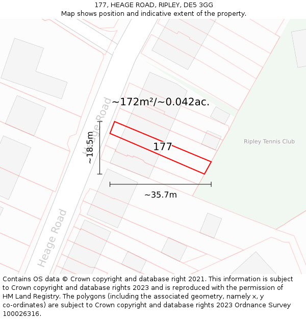 177, HEAGE ROAD, RIPLEY, DE5 3GG: Plot and title map