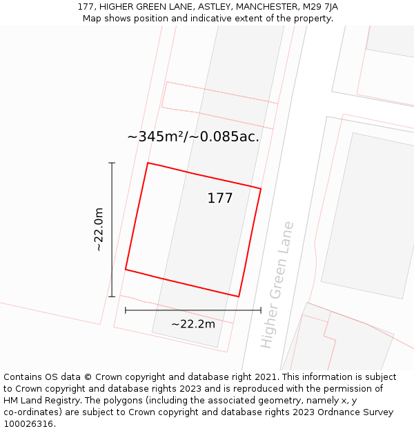 177, HIGHER GREEN LANE, ASTLEY, MANCHESTER, M29 7JA: Plot and title map