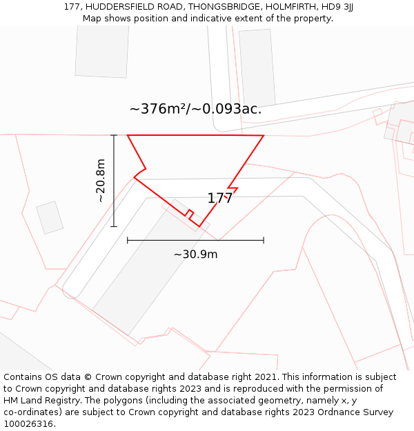 177, HUDDERSFIELD ROAD, THONGSBRIDGE, HOLMFIRTH, HD9 3JJ: Plot and title map