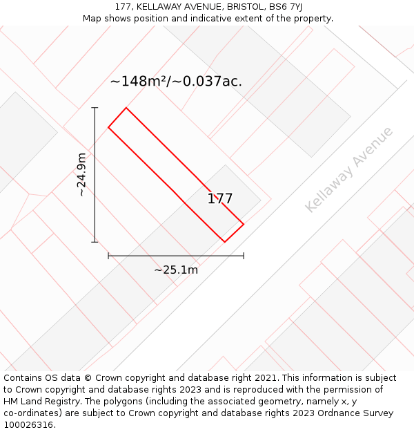 177, KELLAWAY AVENUE, BRISTOL, BS6 7YJ: Plot and title map
