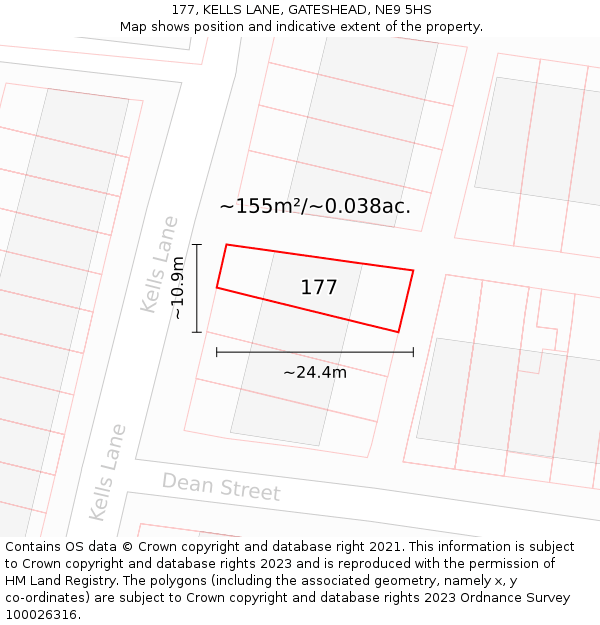 177, KELLS LANE, GATESHEAD, NE9 5HS: Plot and title map