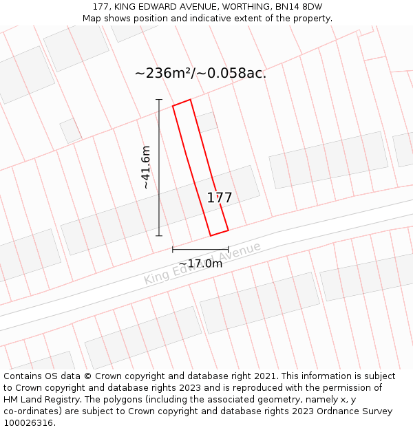 177, KING EDWARD AVENUE, WORTHING, BN14 8DW: Plot and title map