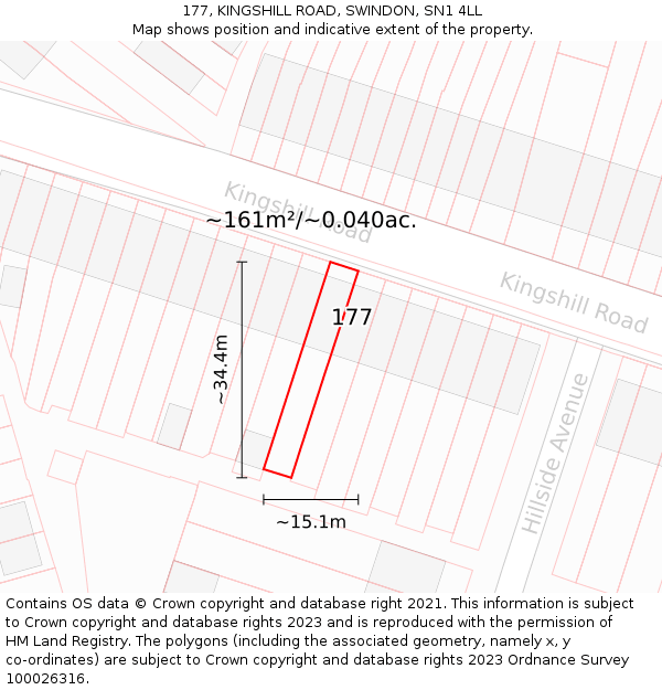 177, KINGSHILL ROAD, SWINDON, SN1 4LL: Plot and title map