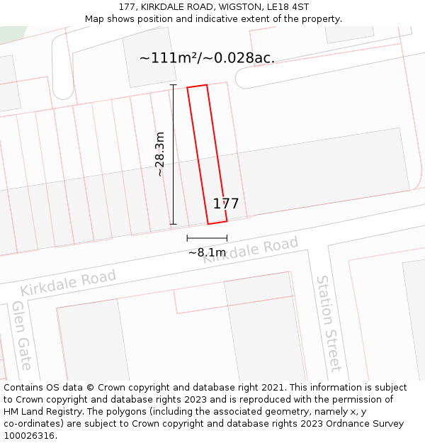 177, KIRKDALE ROAD, WIGSTON, LE18 4ST: Plot and title map