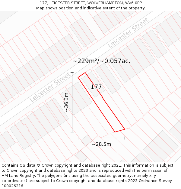 177, LEICESTER STREET, WOLVERHAMPTON, WV6 0PP: Plot and title map