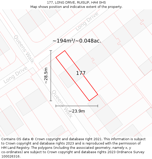177, LONG DRIVE, RUISLIP, HA4 0HS: Plot and title map