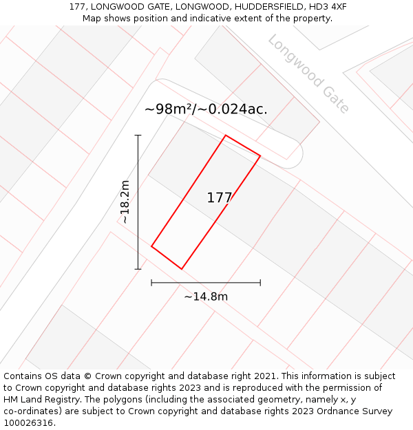 177, LONGWOOD GATE, LONGWOOD, HUDDERSFIELD, HD3 4XF: Plot and title map
