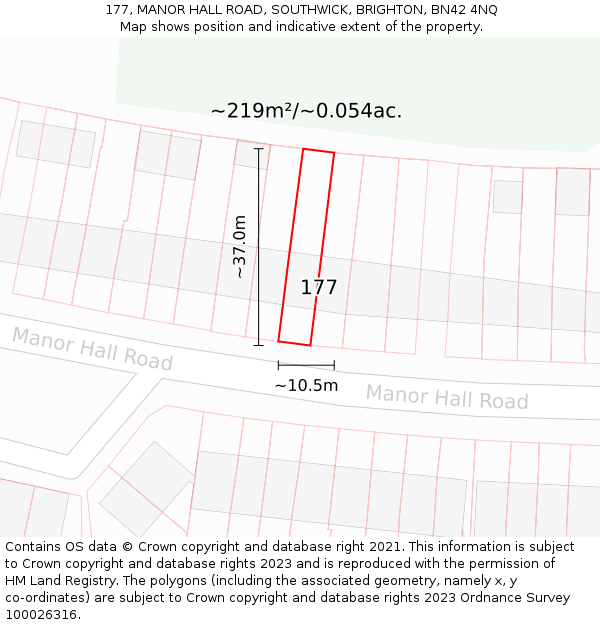 177, MANOR HALL ROAD, SOUTHWICK, BRIGHTON, BN42 4NQ: Plot and title map