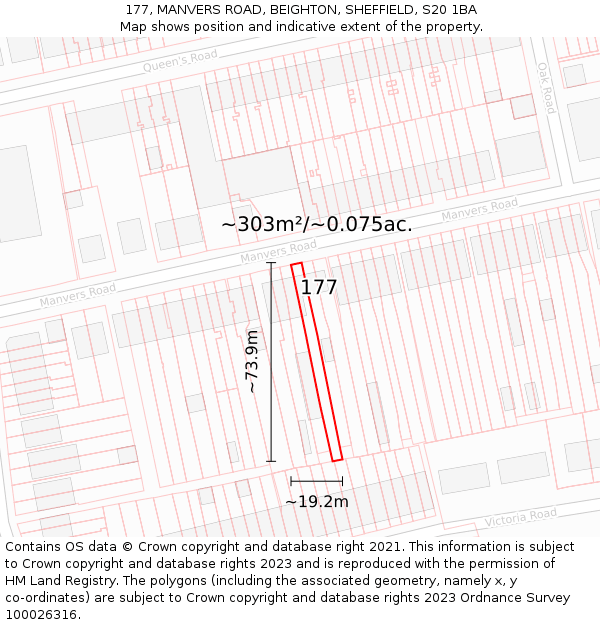 177, MANVERS ROAD, BEIGHTON, SHEFFIELD, S20 1BA: Plot and title map