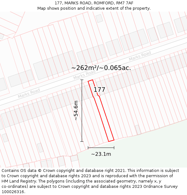 177, MARKS ROAD, ROMFORD, RM7 7AF: Plot and title map