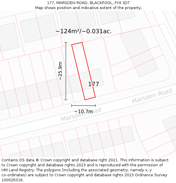 177, MARSDEN ROAD, BLACKPOOL, FY4 3DT: Plot and title map