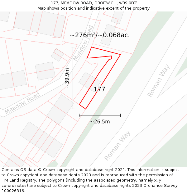177, MEADOW ROAD, DROITWICH, WR9 9BZ: Plot and title map