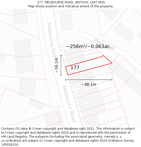 177, MELBOURNE ROAD, IBSTOCK, LE67 6NQ: Plot and title map