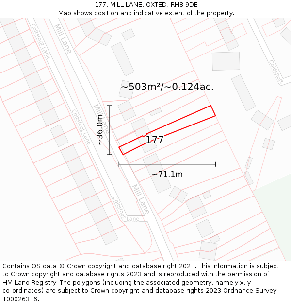 177, MILL LANE, OXTED, RH8 9DE: Plot and title map