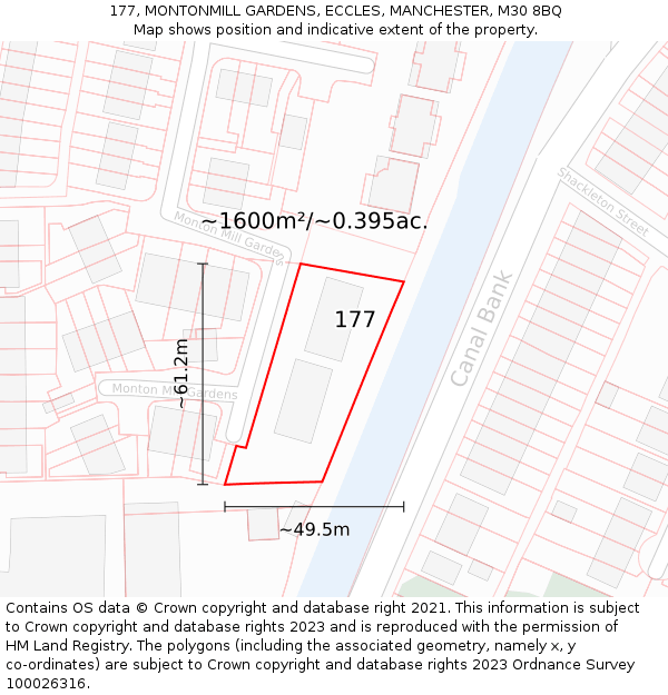 177, MONTONMILL GARDENS, ECCLES, MANCHESTER, M30 8BQ: Plot and title map