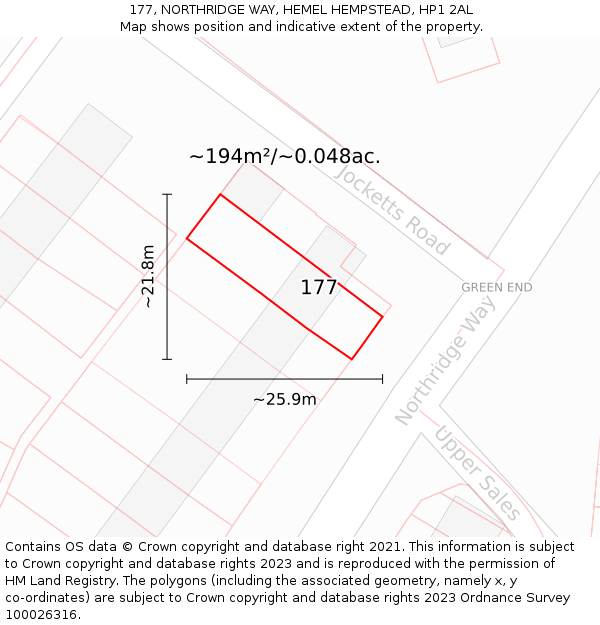 177, NORTHRIDGE WAY, HEMEL HEMPSTEAD, HP1 2AL: Plot and title map