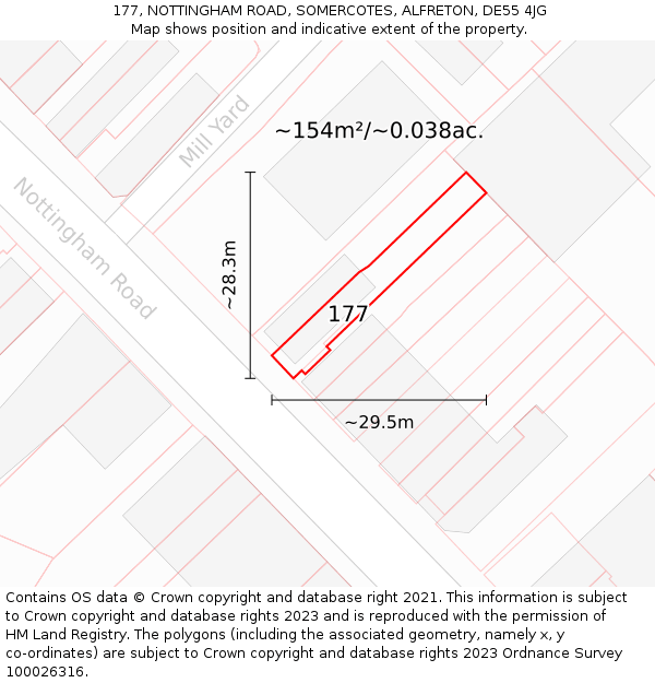 177, NOTTINGHAM ROAD, SOMERCOTES, ALFRETON, DE55 4JG: Plot and title map