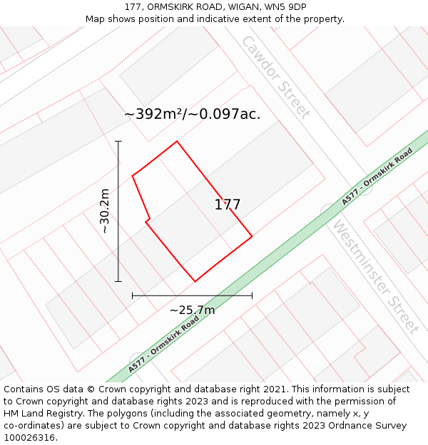 177, ORMSKIRK ROAD, WIGAN, WN5 9DP: Plot and title map