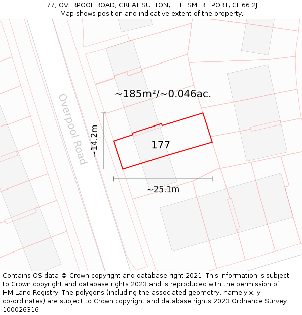 177, OVERPOOL ROAD, GREAT SUTTON, ELLESMERE PORT, CH66 2JE: Plot and title map