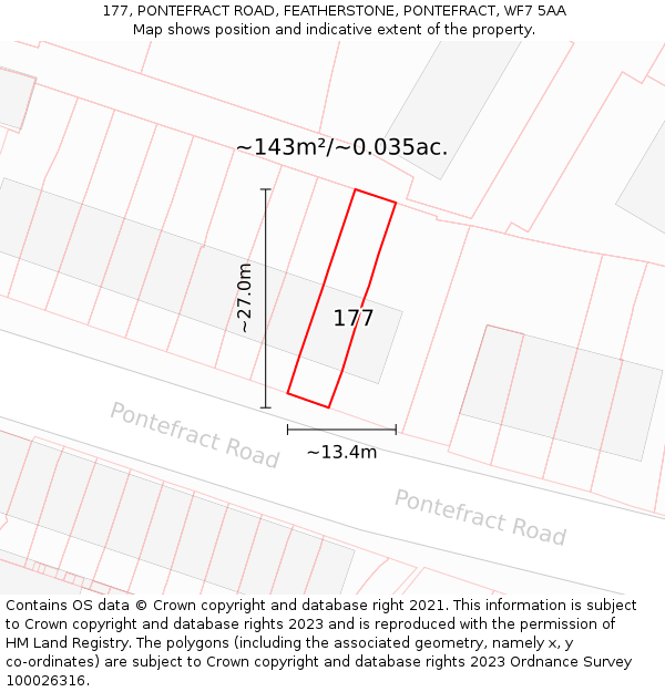 177, PONTEFRACT ROAD, FEATHERSTONE, PONTEFRACT, WF7 5AA: Plot and title map