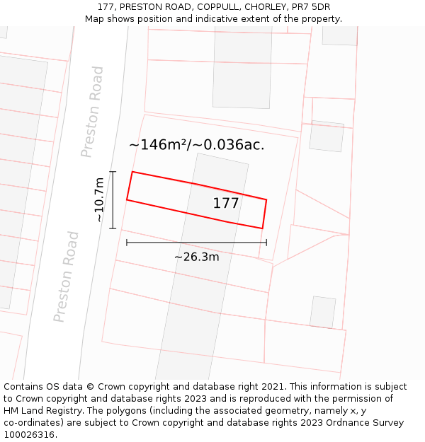 177, PRESTON ROAD, COPPULL, CHORLEY, PR7 5DR: Plot and title map