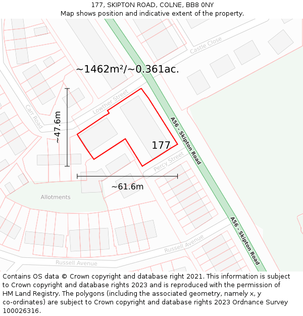 177, SKIPTON ROAD, COLNE, BB8 0NY: Plot and title map