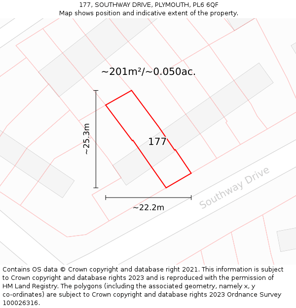 177, SOUTHWAY DRIVE, PLYMOUTH, PL6 6QF: Plot and title map