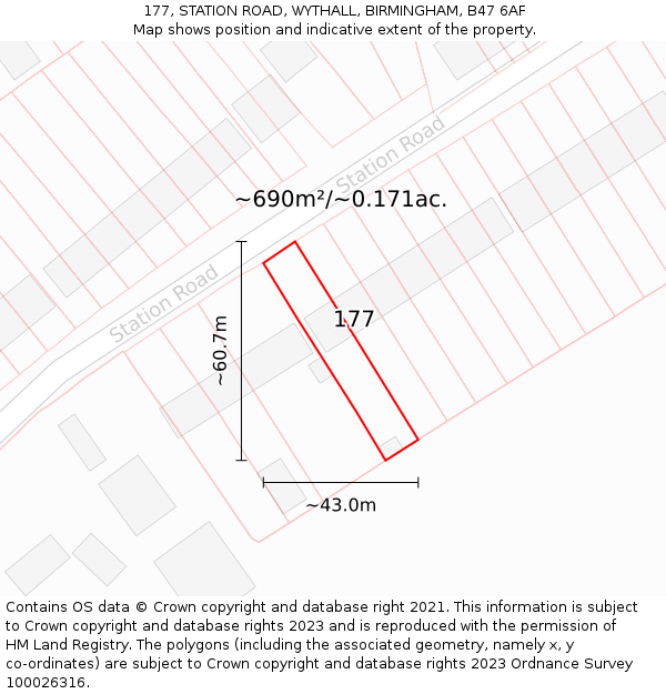 177, STATION ROAD, WYTHALL, BIRMINGHAM, B47 6AF: Plot and title map